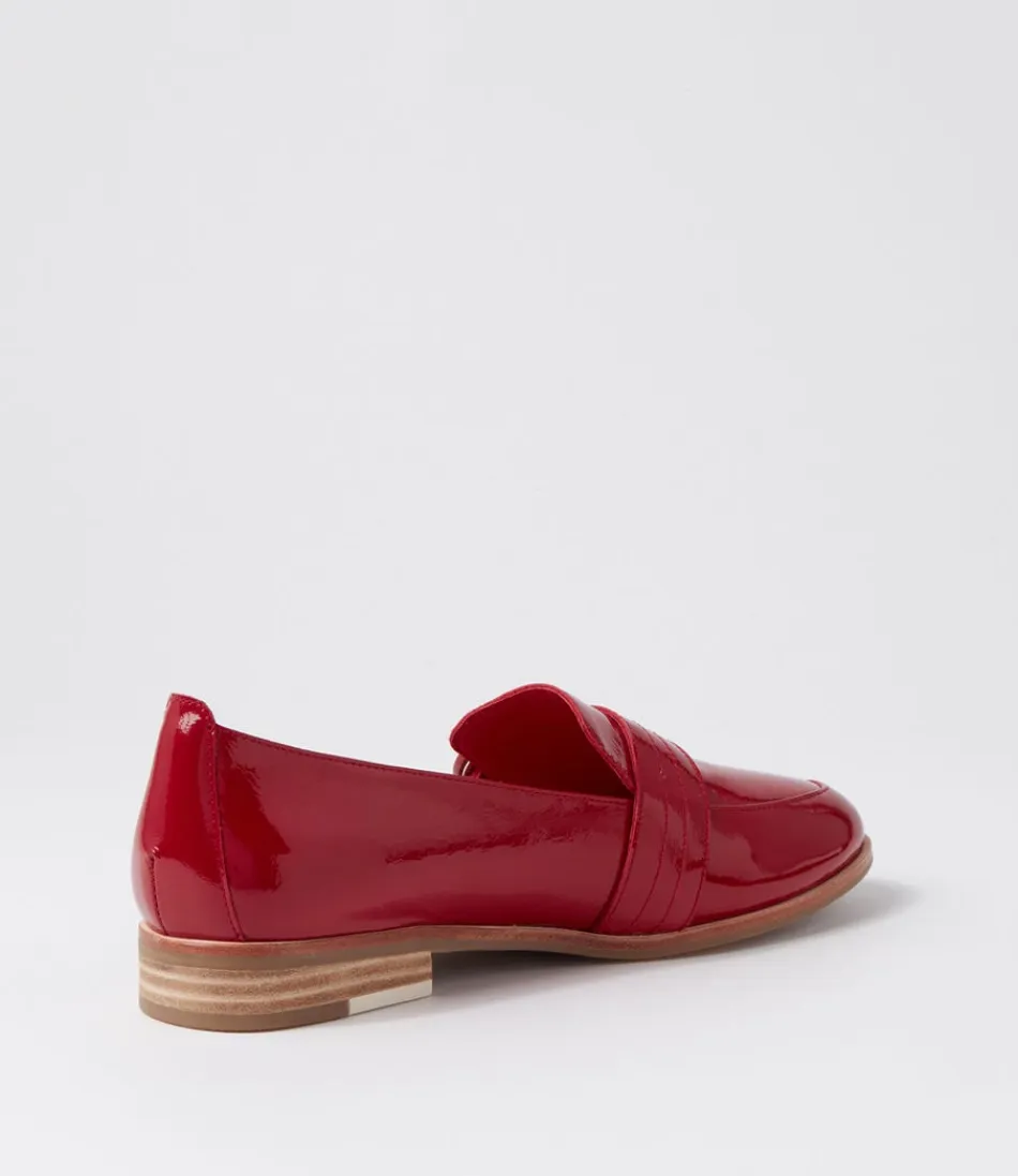 Mocassins femme DJANGO & JULIETTE - Modèle Benza en cuir verni texturé rouge bordeaux  
Chaussures d'intérieur élégantes pour un confort quotidien au style décontracté raffiné