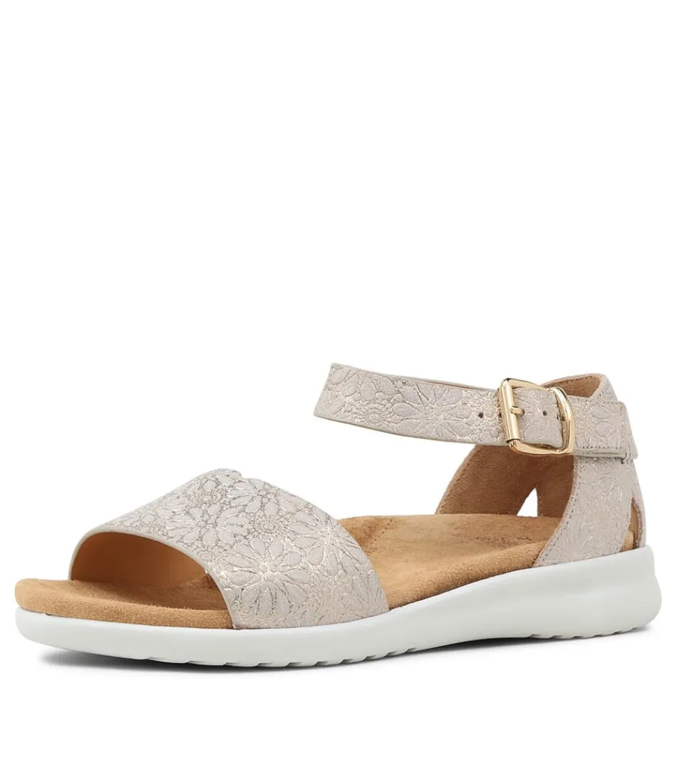 Sandales compensées ZIERA Beverly - Or avec motif marguerite en cuir pour femme