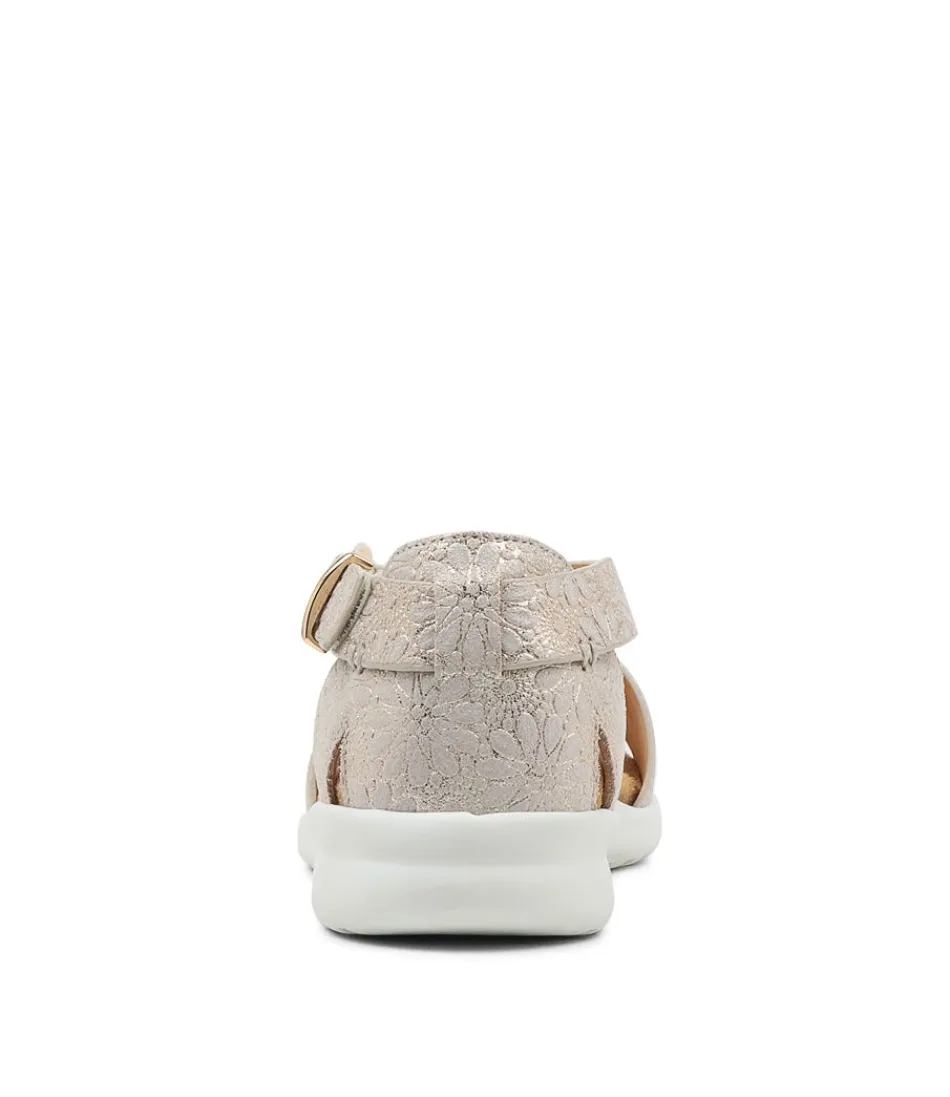 Sandales compensées ZIERA Beverly - Or avec motif marguerite en cuir pour femme
