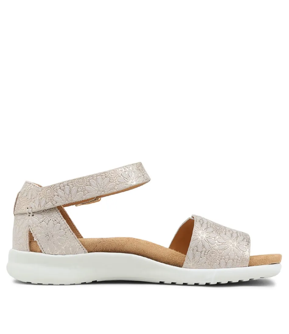 Sandales compensées ZIERA Beverly - Or avec motif marguerite en cuir pour femme