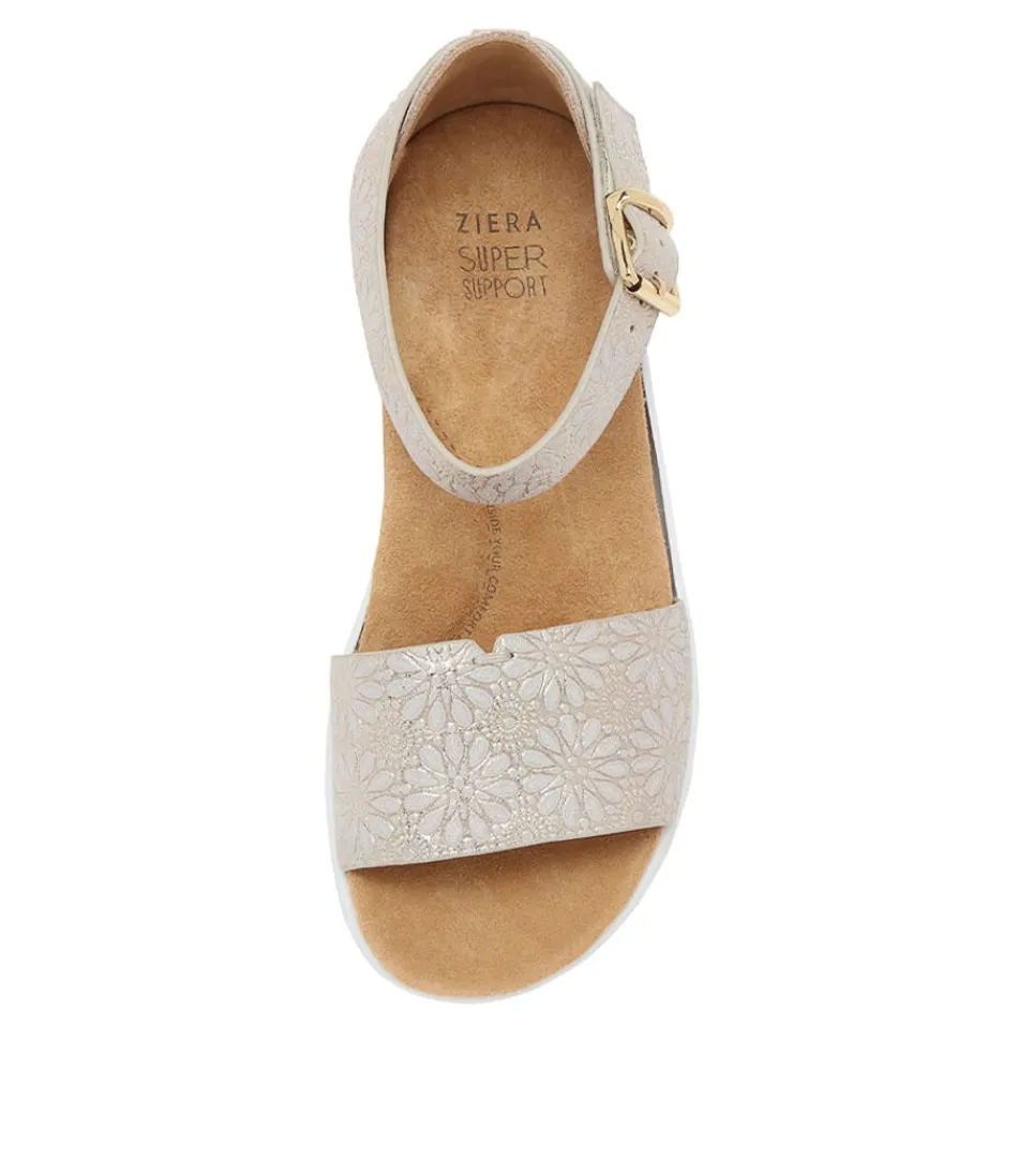 Sandales compensées ZIERA Beverly - Or avec motif marguerite en cuir pour femme