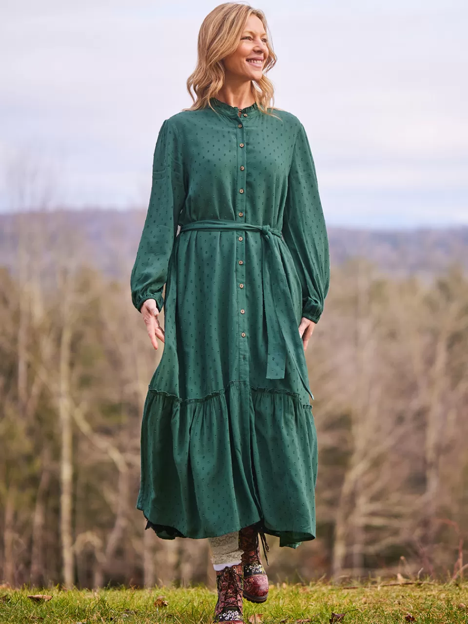 Robe Bistro Élégante - Nuances de Forêt Profonde | Collection Exclusive April Cornell Style Bohème Printanier