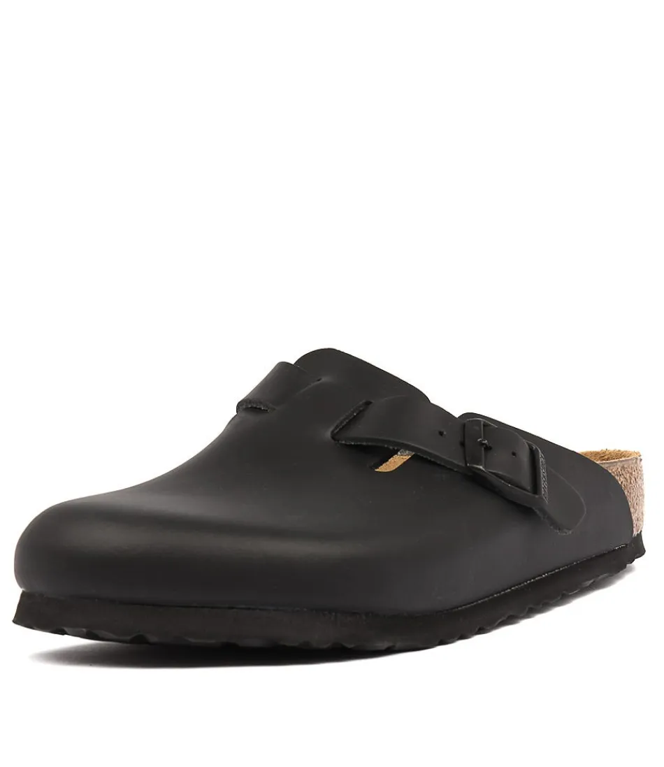 Sandales Boston BIRKENSTOCK en Cuir Lisse Noir - Confort Optimal pour Femme - Modèle Classique Intemporel