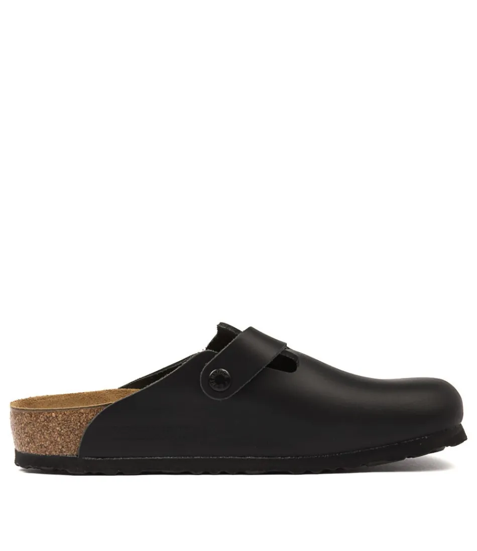 Sandales Boston BIRKENSTOCK en Cuir Lisse Noir - Confort Optimal pour Femme - Modèle Classique Intemporel