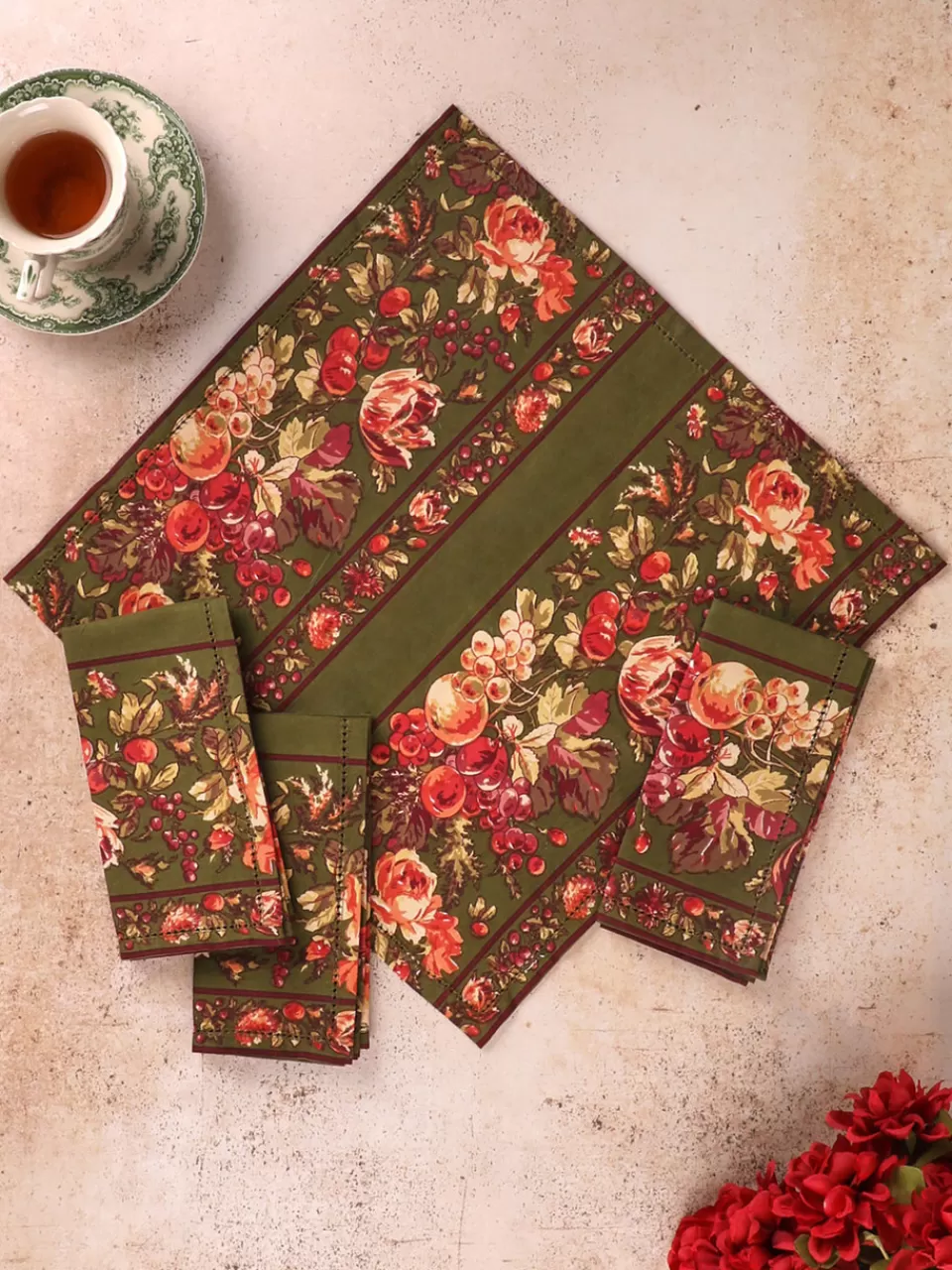 Serviettes de déjeuner « Moisson Généreuse » - Lot de 4 en ton olive 🌿 Réduction exclusive April Cornell