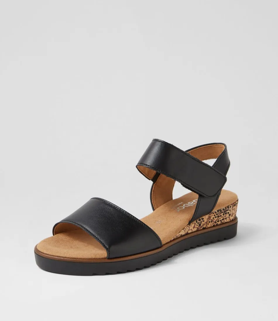 Sandales Femme GABOR Briva - Cuir Noir Souple avec Soutien Plantaire Confortable
