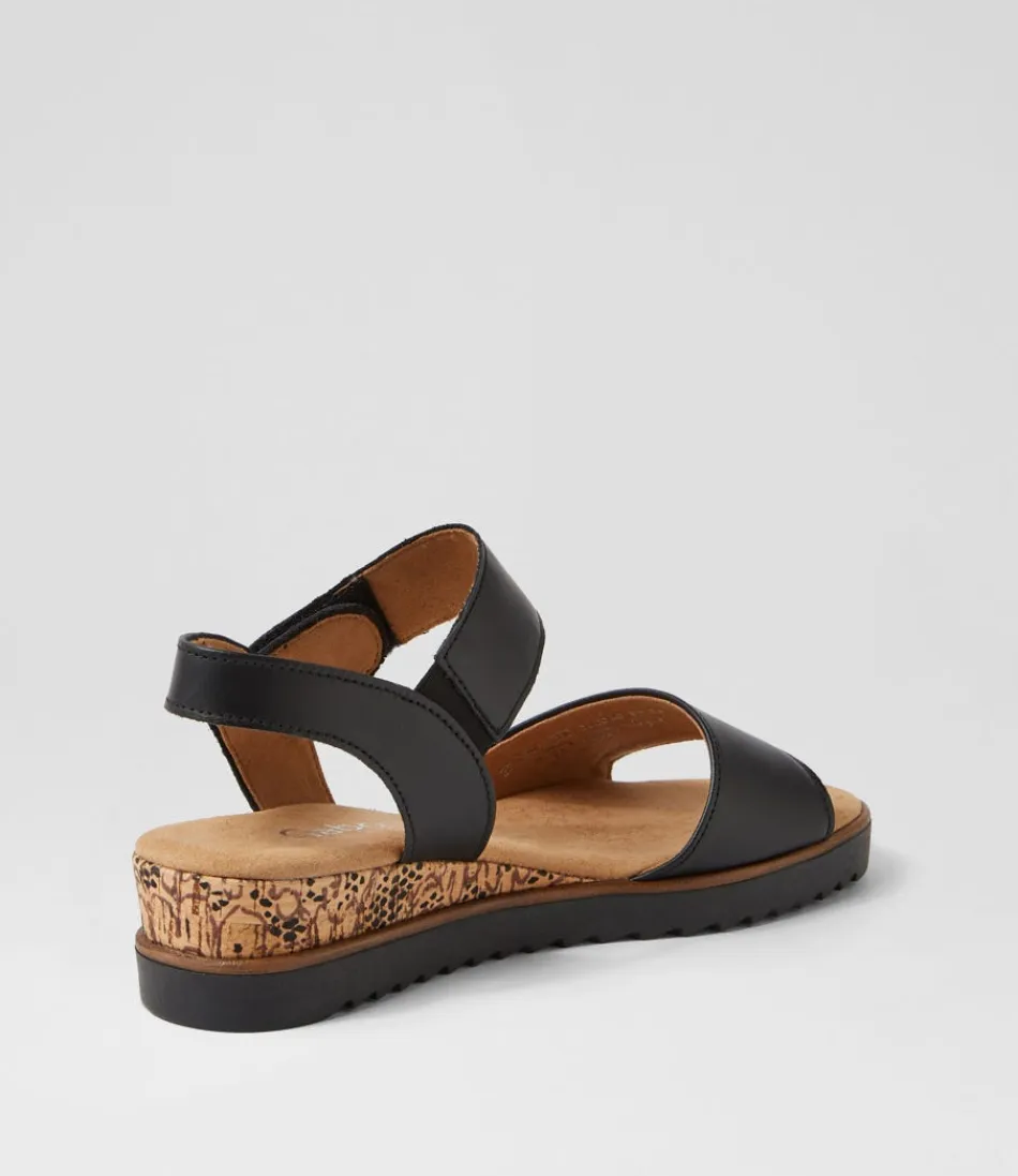 Sandales Femme GABOR Briva - Cuir Noir Souple avec Soutien Plantaire Confortable