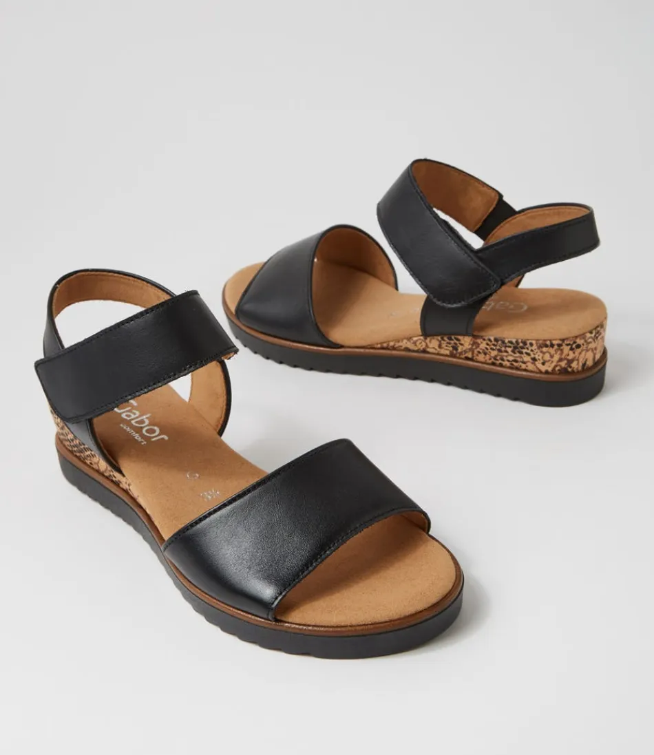 Sandales Femme GABOR Briva - Cuir Noir Souple avec Soutien Plantaire Confortable