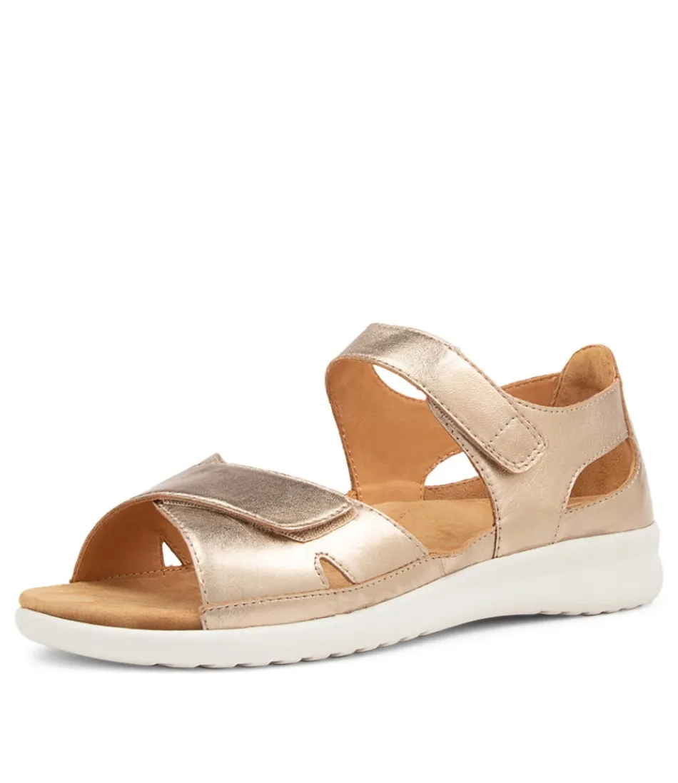 ZIERA - Sandales compensées femme en cuir véritable champagne-bronzé - Confort élégant