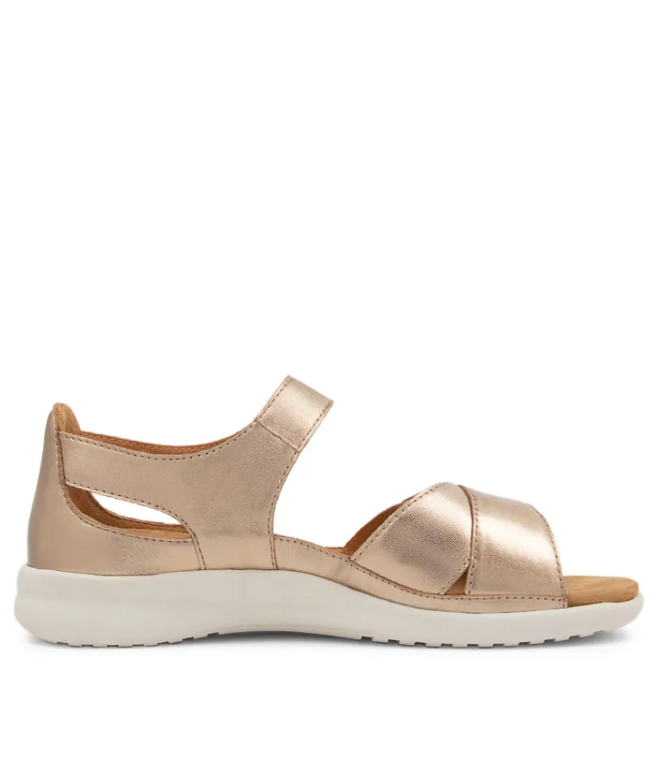 ZIERA - Sandales compensées femme en cuir véritable champagne-bronzé - Confort élégant
