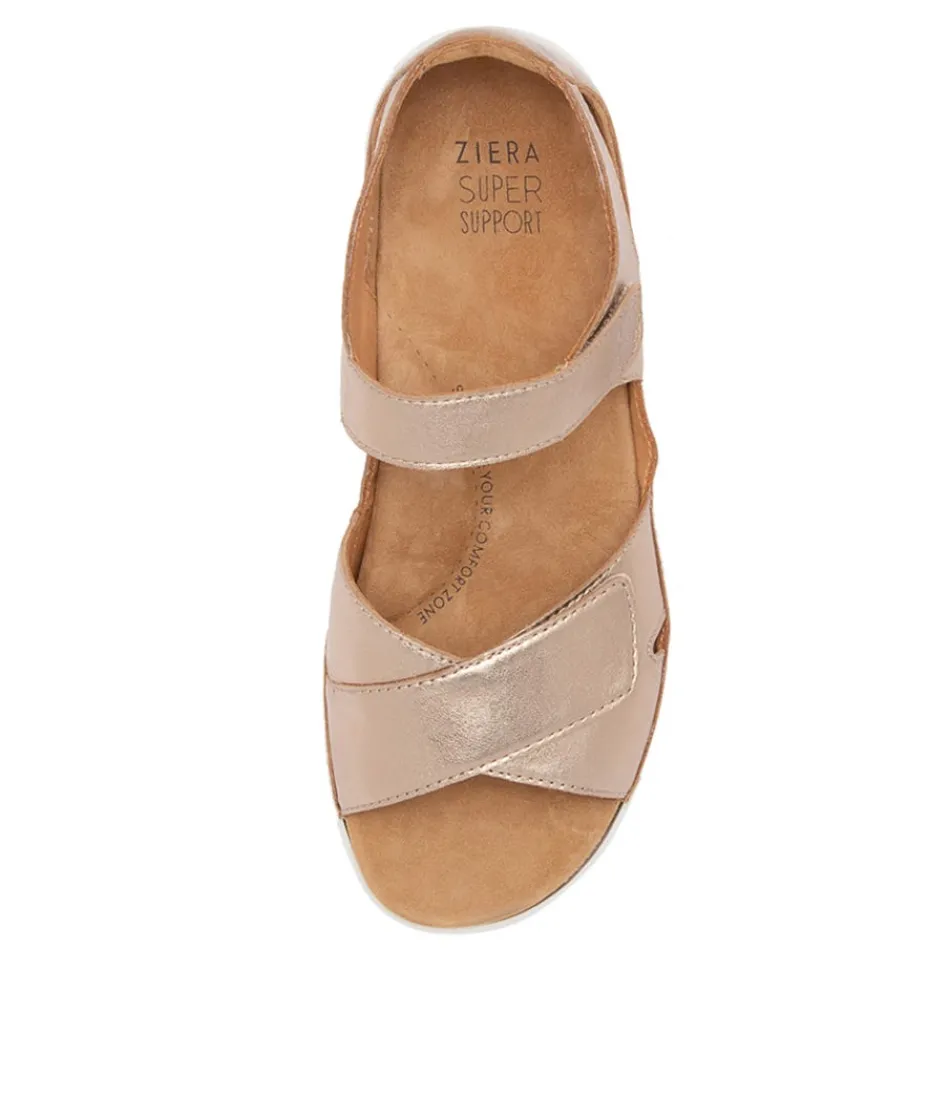 ZIERA - Sandales compensées femme en cuir véritable champagne-bronzé - Confort élégant
