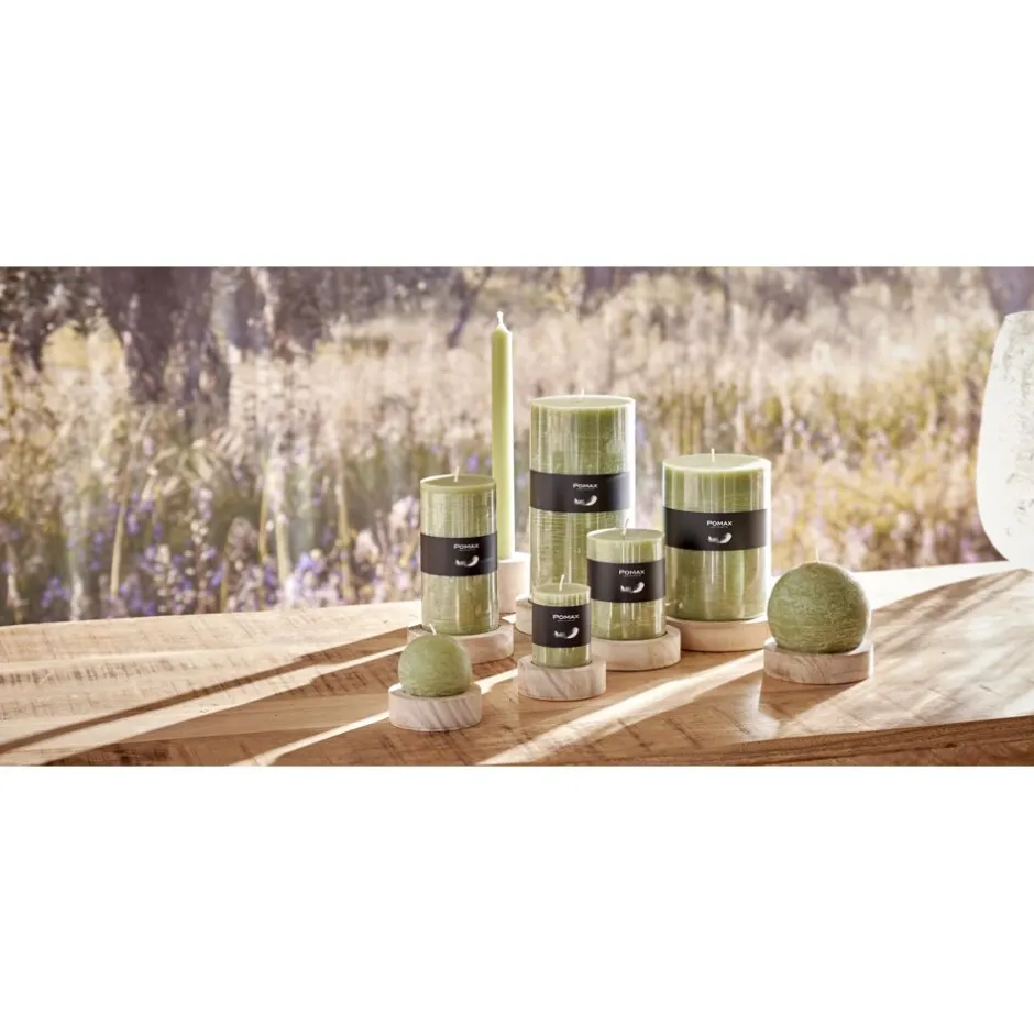 Bougies décoratives Pomax - 100% paraffine, longue durée, hauteur 25cm - Design épuré avec une touche de vert avocat élégant