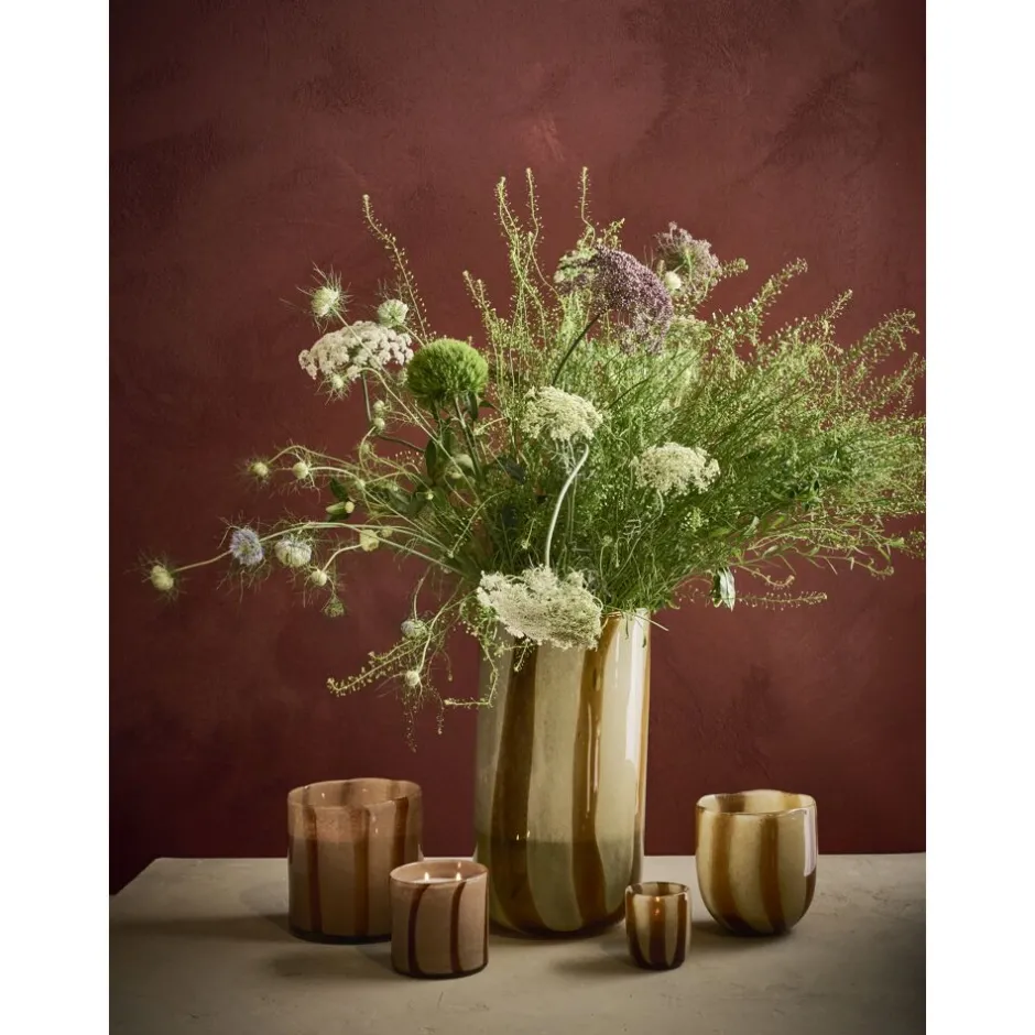 Photophore décoratif Pomax Cannes - Vase lumineux en verre soufflé - Diamètre 19 cm x hauteur 37 cm - Ton ambré chaud pour une ambiance chaleureuse