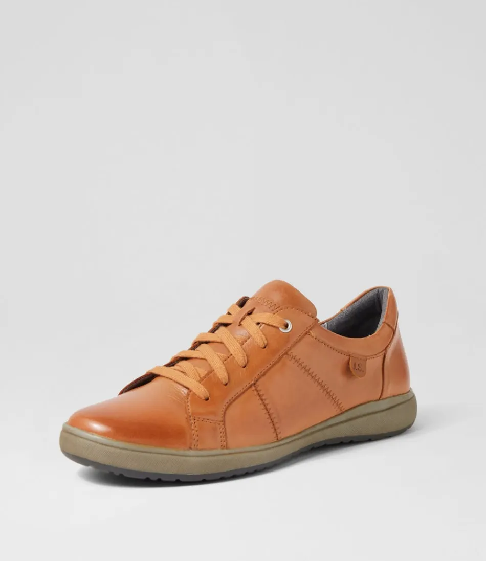 Josef Seidel Baskets Femme Confort Camel - Modèle Caren 42 en Cuir Souple avec Détails Texturés