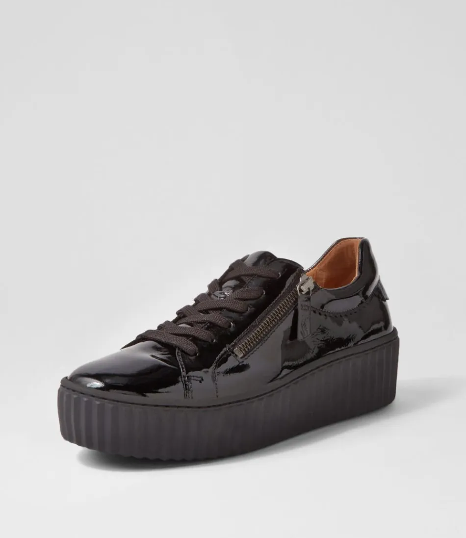 Baskets GABOR Carmelia en cuir verni noir - Confort urbain et style décontracté pour femme