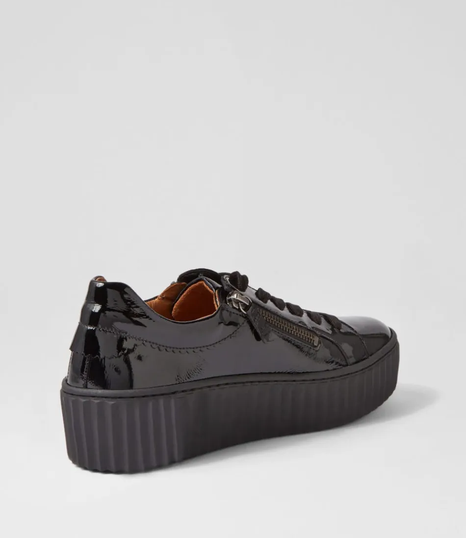 Baskets GABOR Carmelia en cuir verni noir - Confort urbain et style décontracté pour femme