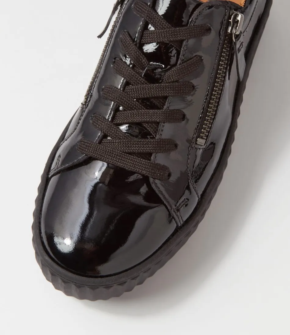 Baskets GABOR Carmelia en cuir verni noir - Confort urbain et style décontracté pour femme