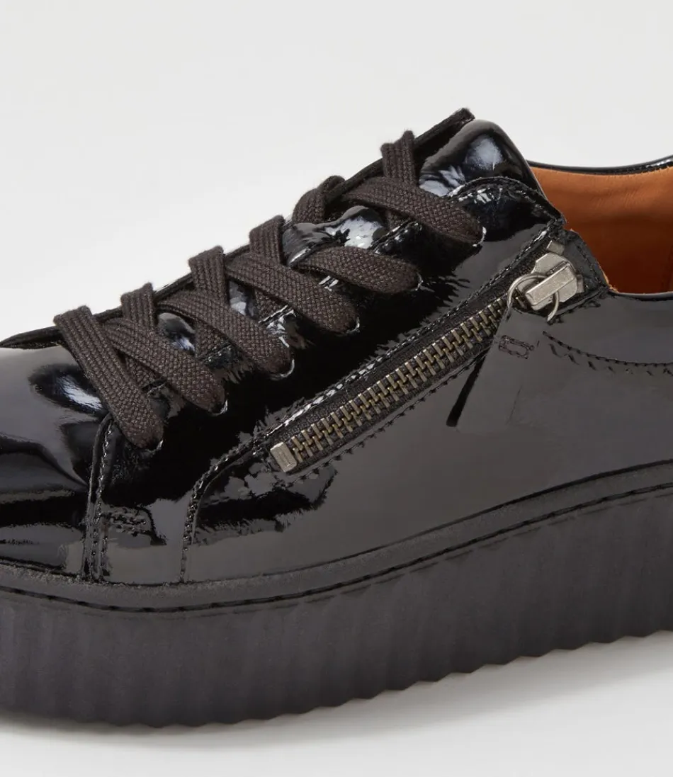 Baskets GABOR Carmelia en cuir verni noir - Confort urbain et style décontracté pour femme