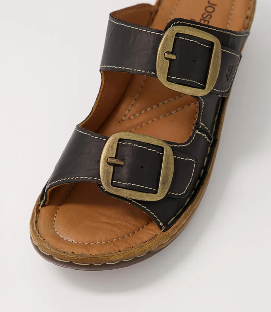 Sandales JOSEF SEIBEL Catalonia 76 pour Femme - Claquettes en Cuir Noir Souple avec Semelle Confortable - Style Décontracté