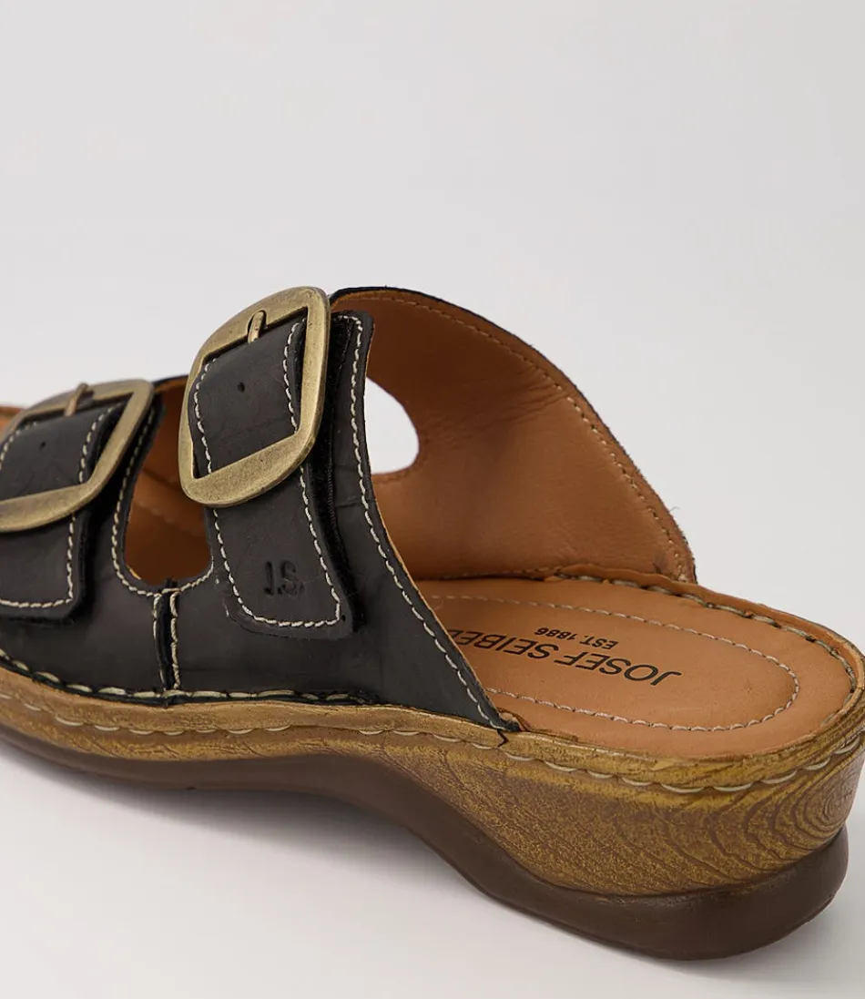 Sandales JOSEF SEIBEL Catalonia 76 pour Femme - Claquettes en Cuir Noir Souple avec Semelle Confortable - Style Décontracté