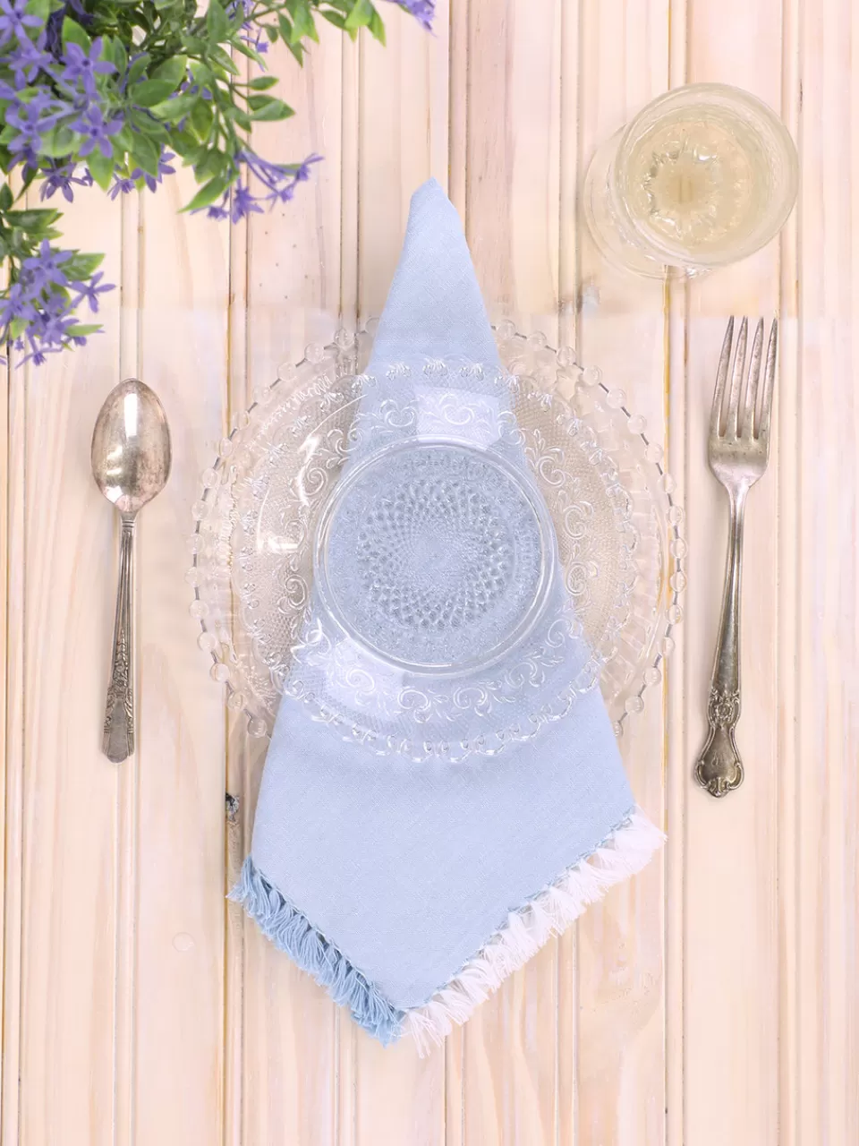 Lot de 4 serviettes en chambray élégantes - Bleu & Blanc | Promotion Flash April Cornell