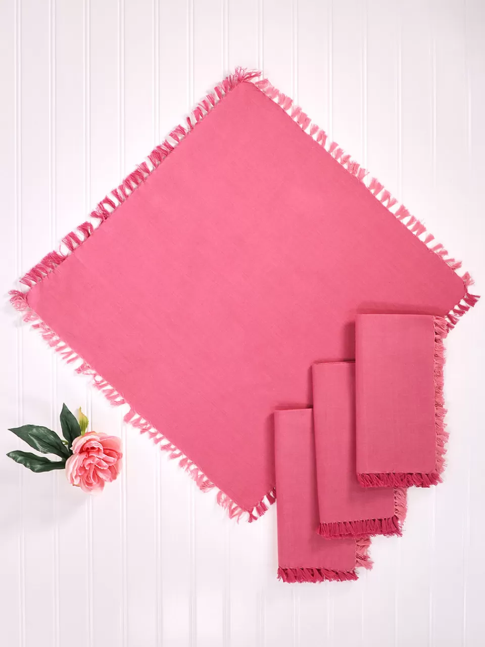 Ensemble de 4 serviettes en chambray teintées rose poudré - Collection printanière April Cornell