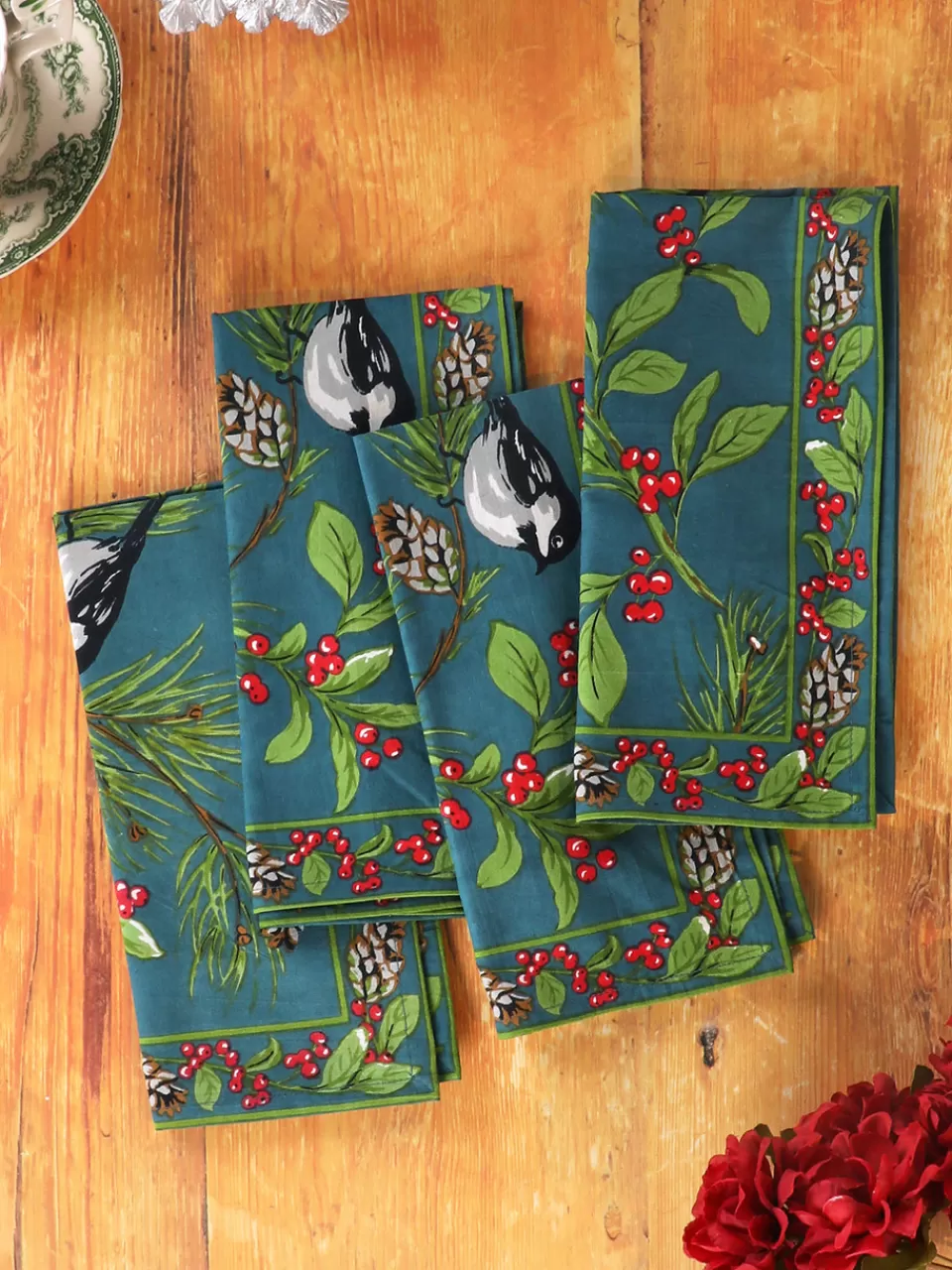 Serviettes de Table Décoratives - Motif Mésanges Printanières - Lot de 4 - April Cornell - Édition Bohème