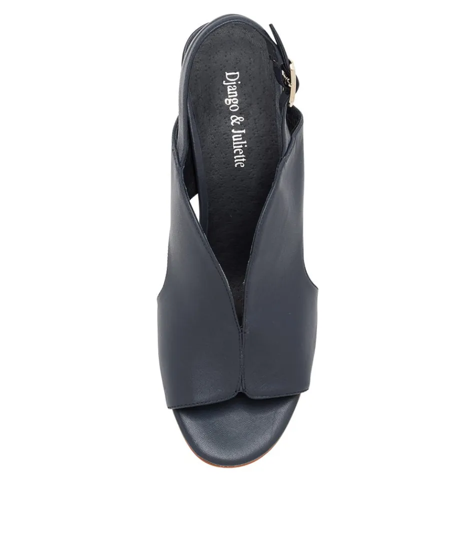Escarpins Femme Élégants DJANGO et JULIETTE - Modèle Cilla en Cuir Bleu Marine Talons Hauts Chic