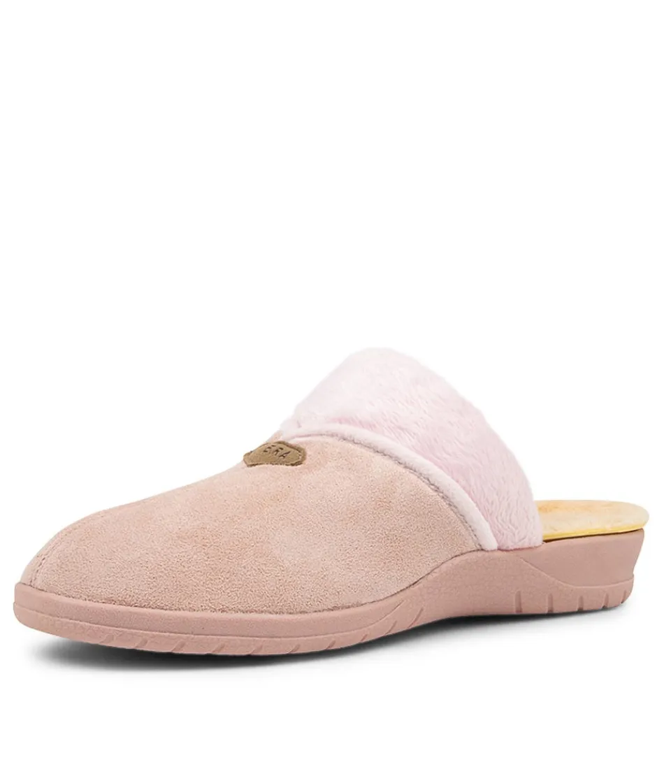 Mules d'intérieur ZIERA pour femme - Doublure microsuédé rose poudré et semelle mémoire confort journée