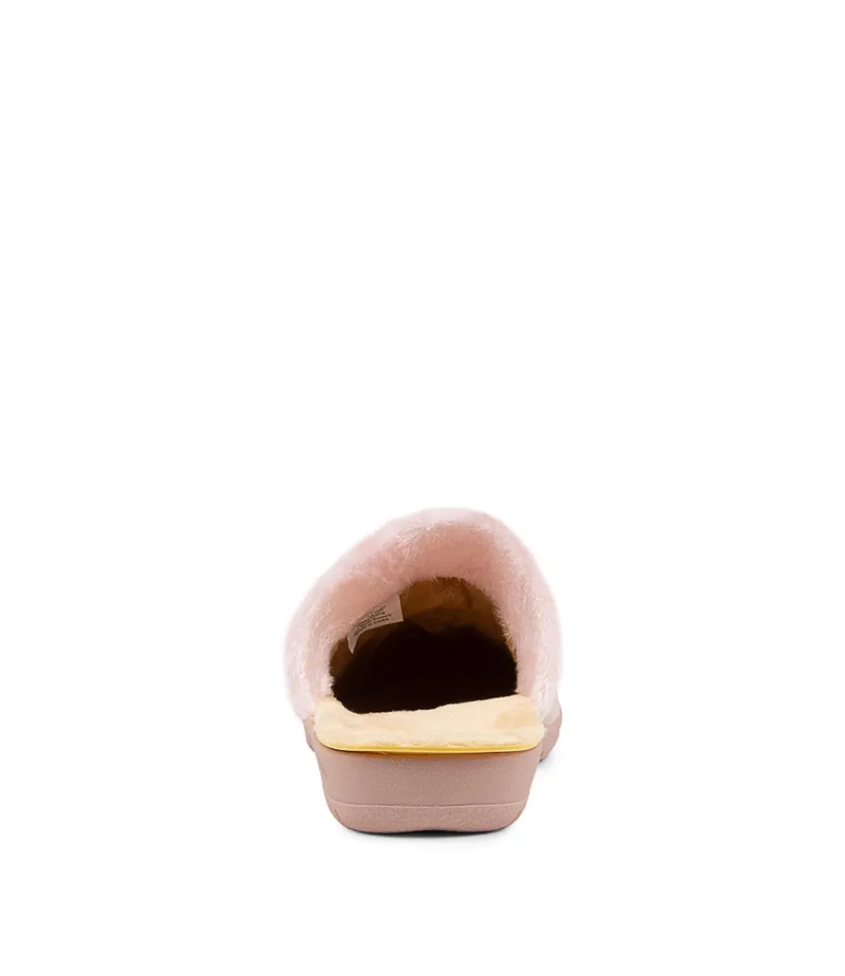 Mules d'intérieur ZIERA pour femme - Doublure microsuédé rose poudré et semelle mémoire confort journée