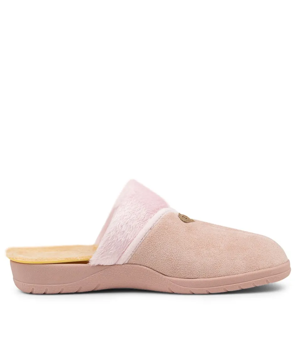 Mules d'intérieur ZIERA pour femme - Doublure microsuédé rose poudré et semelle mémoire confort journée
