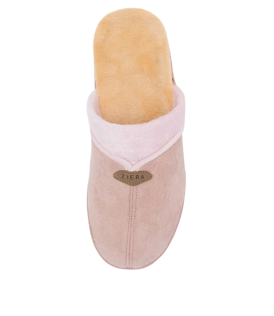 Mules d'intérieur ZIERA pour femme - Doublure microsuédé rose poudré et semelle mémoire confort journée