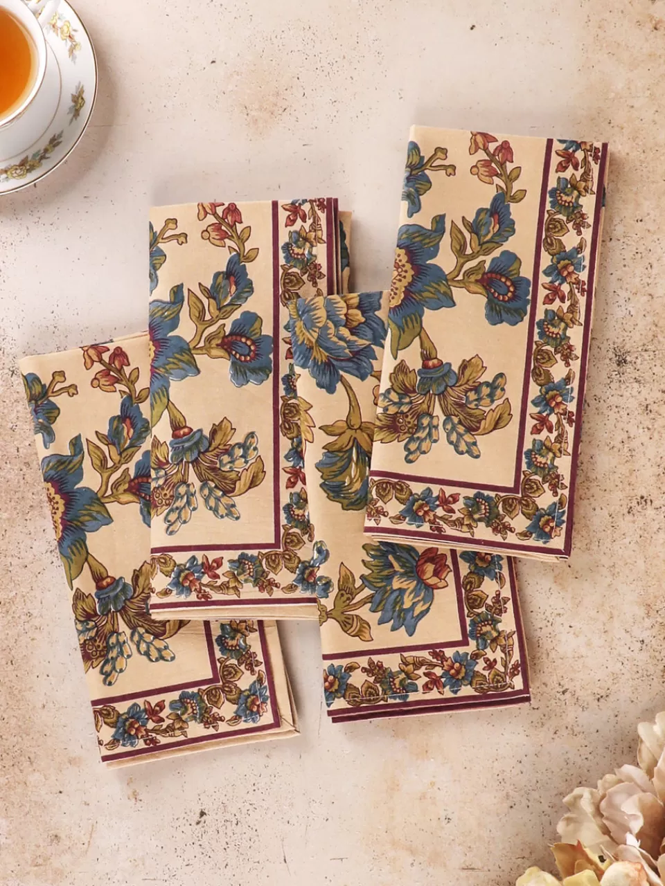 Lot de 4 serviettes April Cornell - Collection Concerto en promotion • Motifs artisanaux • Coton premium • Style bohème-chic