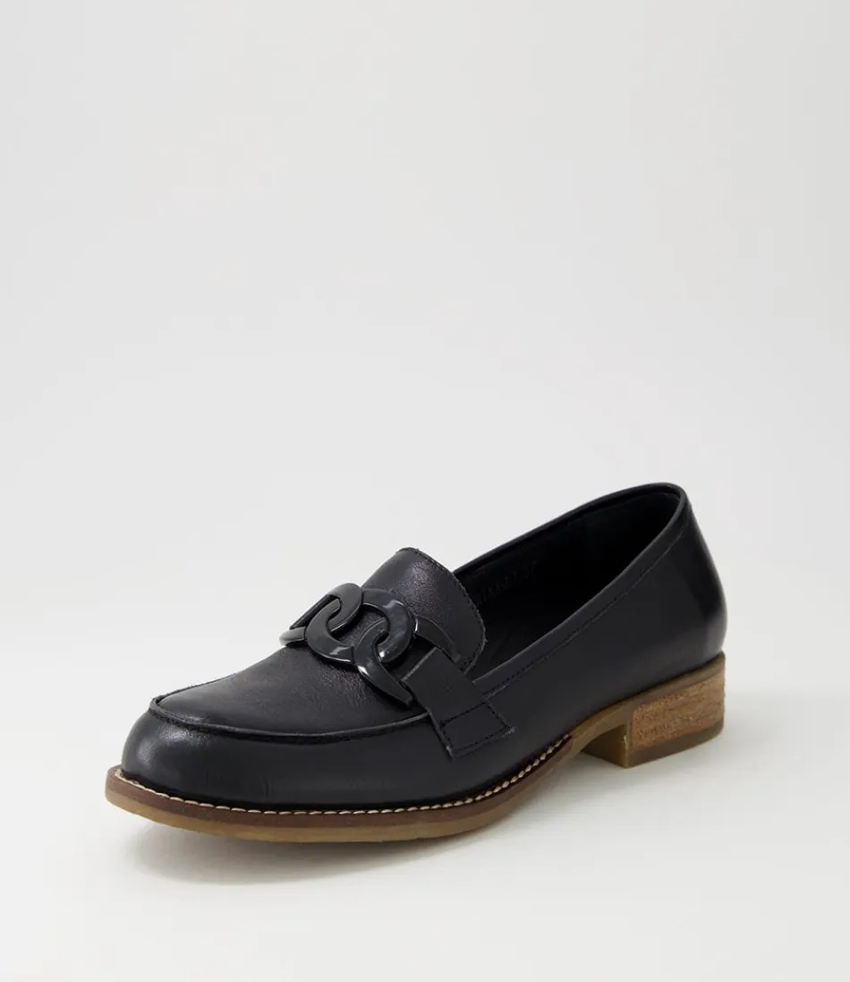 Mocassins Femme DJANGO & JULIETTE - Modèle Corina en Cuir Noir Élégant | Chaussures d'intérieur et extérieur Légeres et Confortables