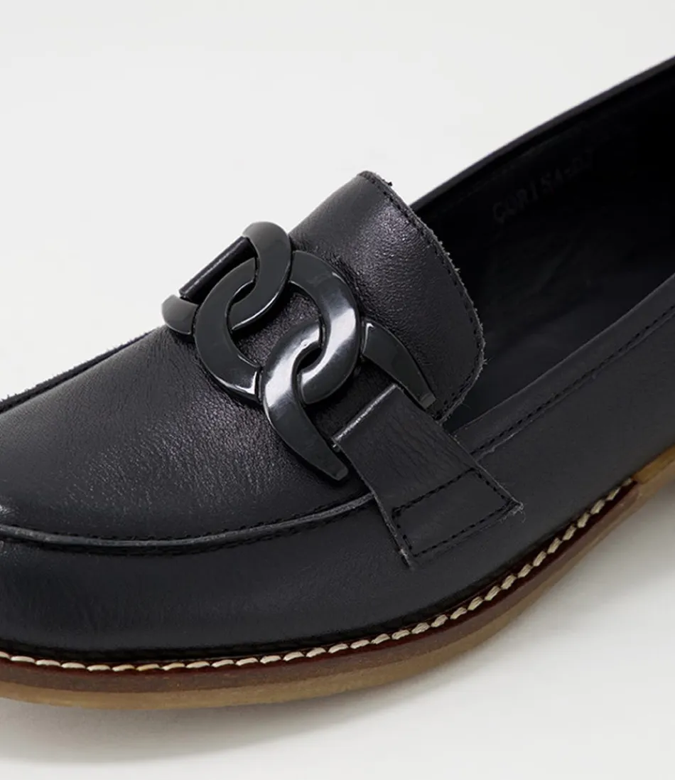 Mocassins Femme DJANGO & JULIETTE - Modèle Corina en Cuir Noir Élégant | Chaussures d'intérieur et extérieur Légeres et Confortables