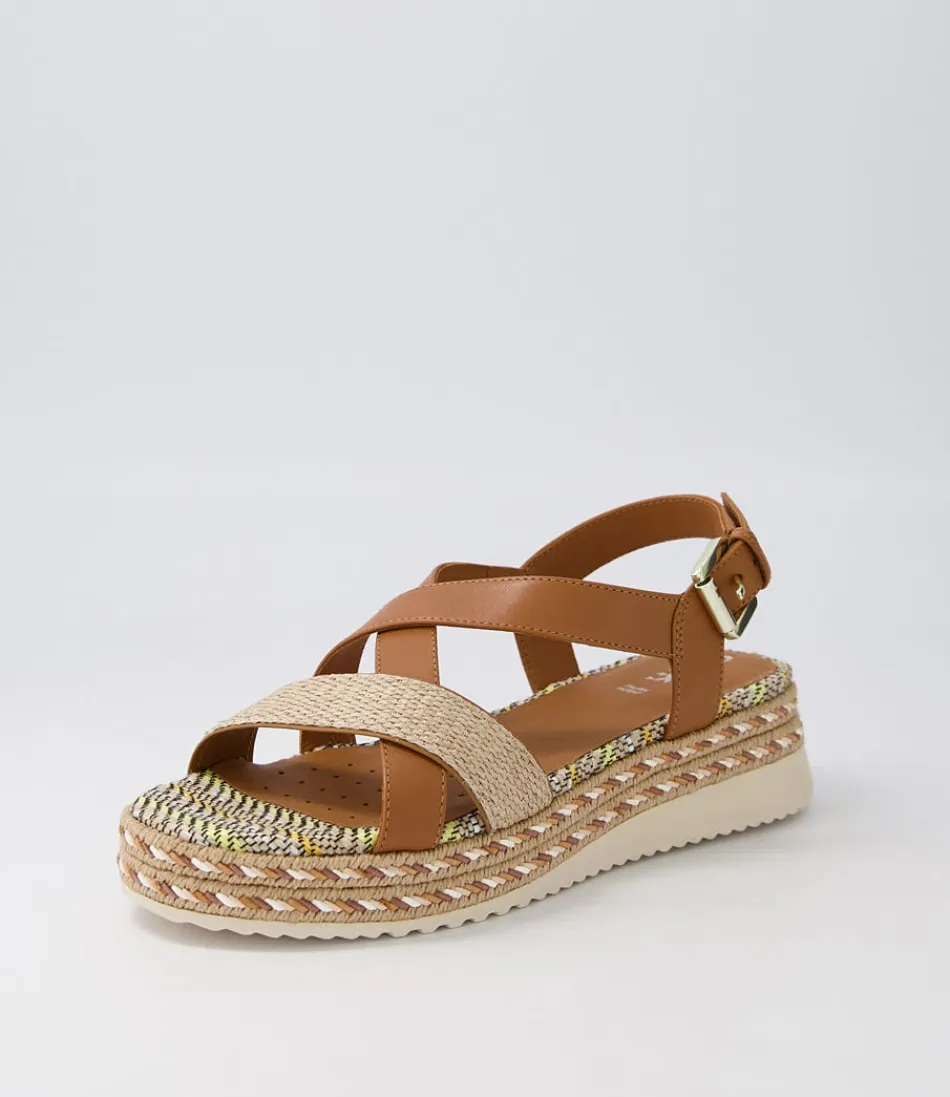 GEOX Sandales été femme - Eolie D en cuir souple marron doré, légèreté et confort optimal pour vos balades estivales