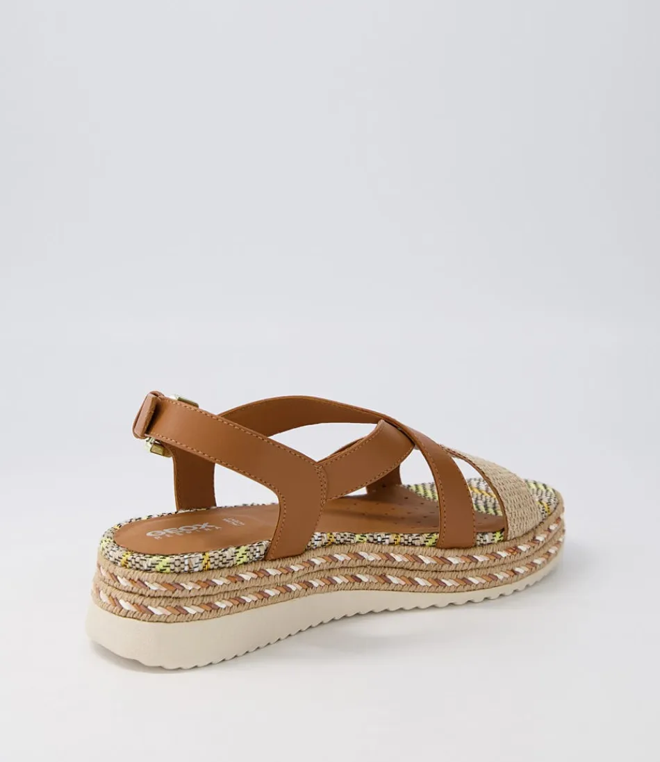GEOX Sandales été femme - Eolie D en cuir souple marron doré, légèreté et confort optimal pour vos balades estivales