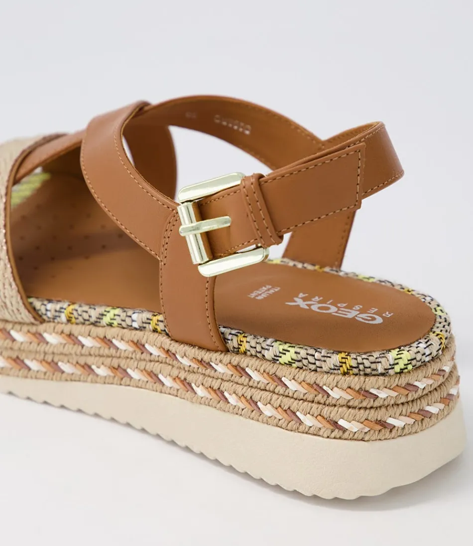 GEOX Sandales été femme - Eolie D en cuir souple marron doré, légèreté et confort optimal pour vos balades estivales