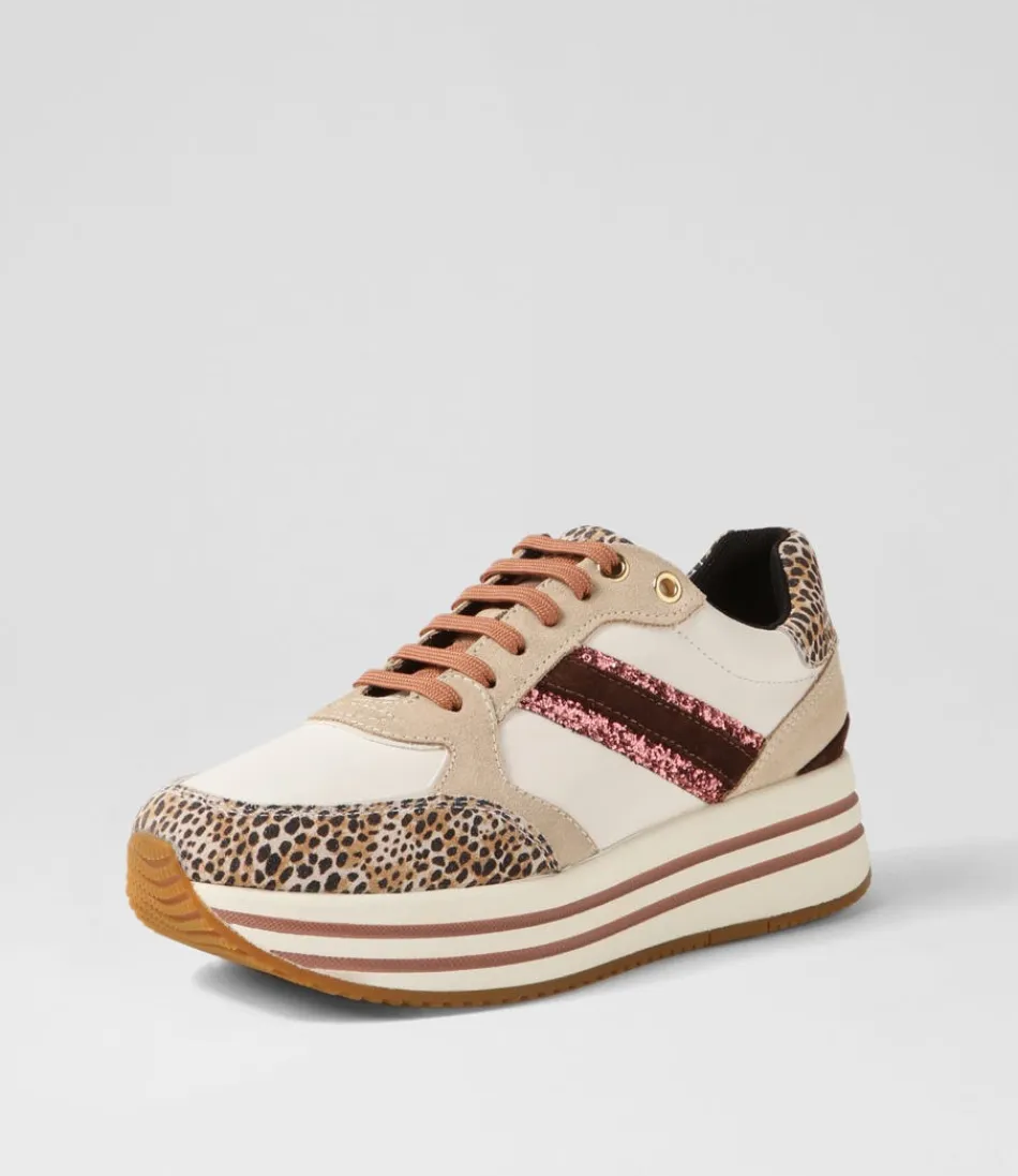 Chaussures GEOX pour femme modèle Kency - Cuir souple et daim en tonalités taupe clair et blanc cassé, confort optimal toute la journée. Style décontracté avec semelle respirante, alliance parfaite entre élégance urbaine et respirabilité.