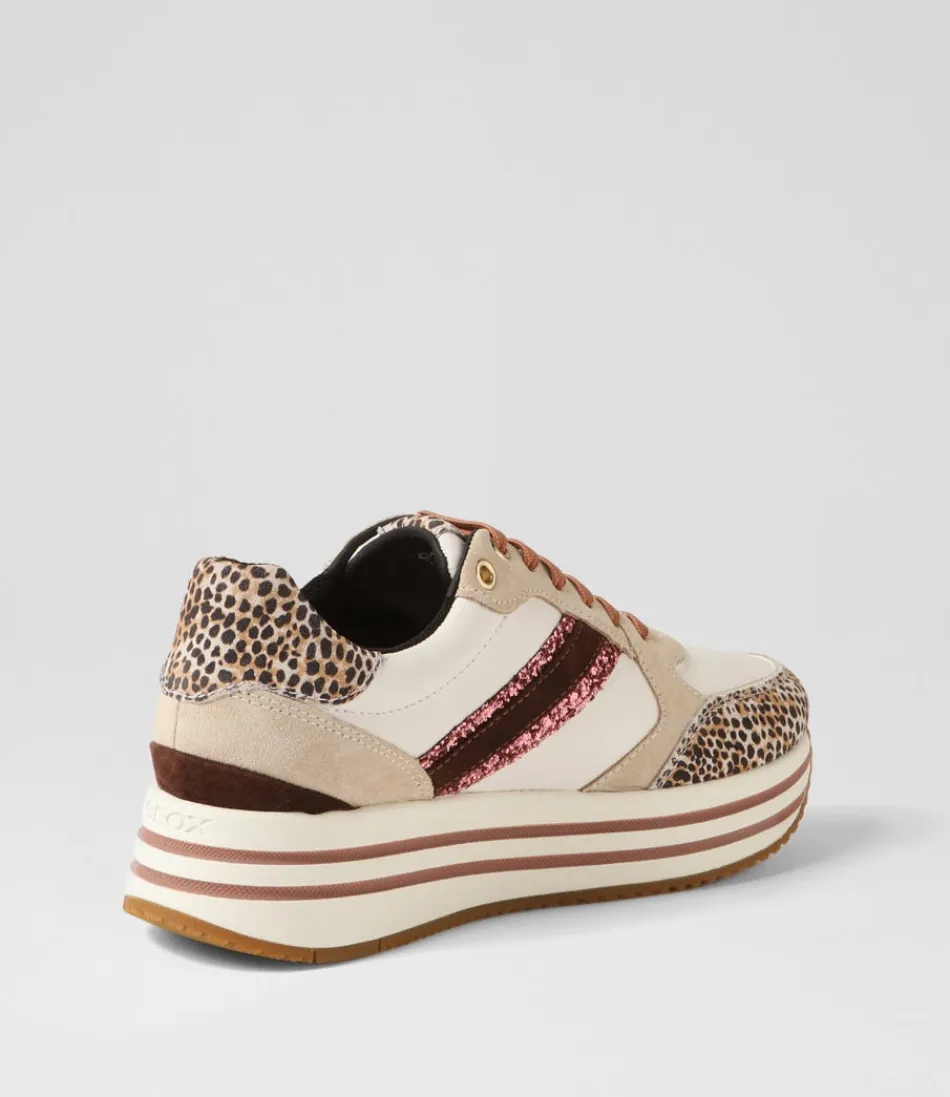 Chaussures GEOX pour femme modèle Kency - Cuir souple et daim en tonalités taupe clair et blanc cassé, confort optimal toute la journée. Style décontracté avec semelle respirante, alliance parfaite entre élégance urbaine et respirabilité.