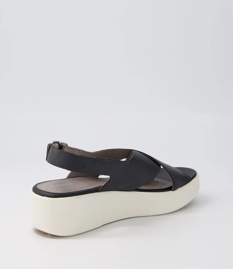 Sandales GEOX Laudara D en cuir noir - Confort féminin et élégance urbaine