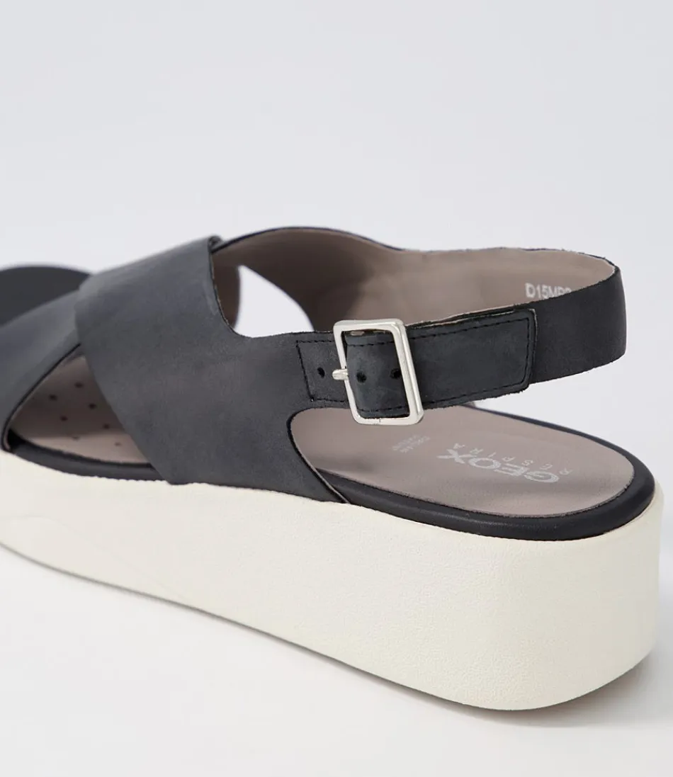 Sandales GEOX Laudara D en cuir noir - Confort féminin et élégance urbaine