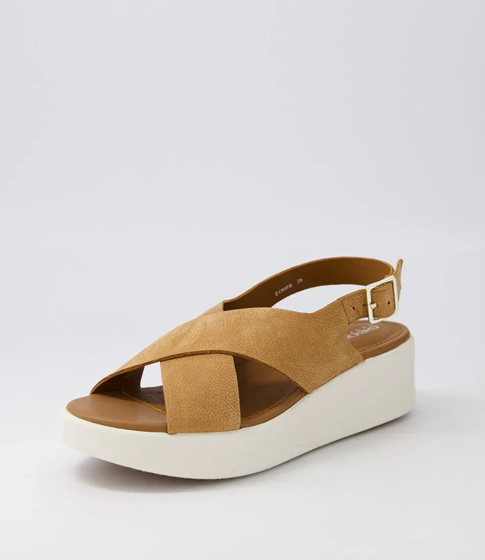 Sandales GEOX Confort Détendu pour Femme - Modèle Laudara B en Cuir Nubuck Cognac