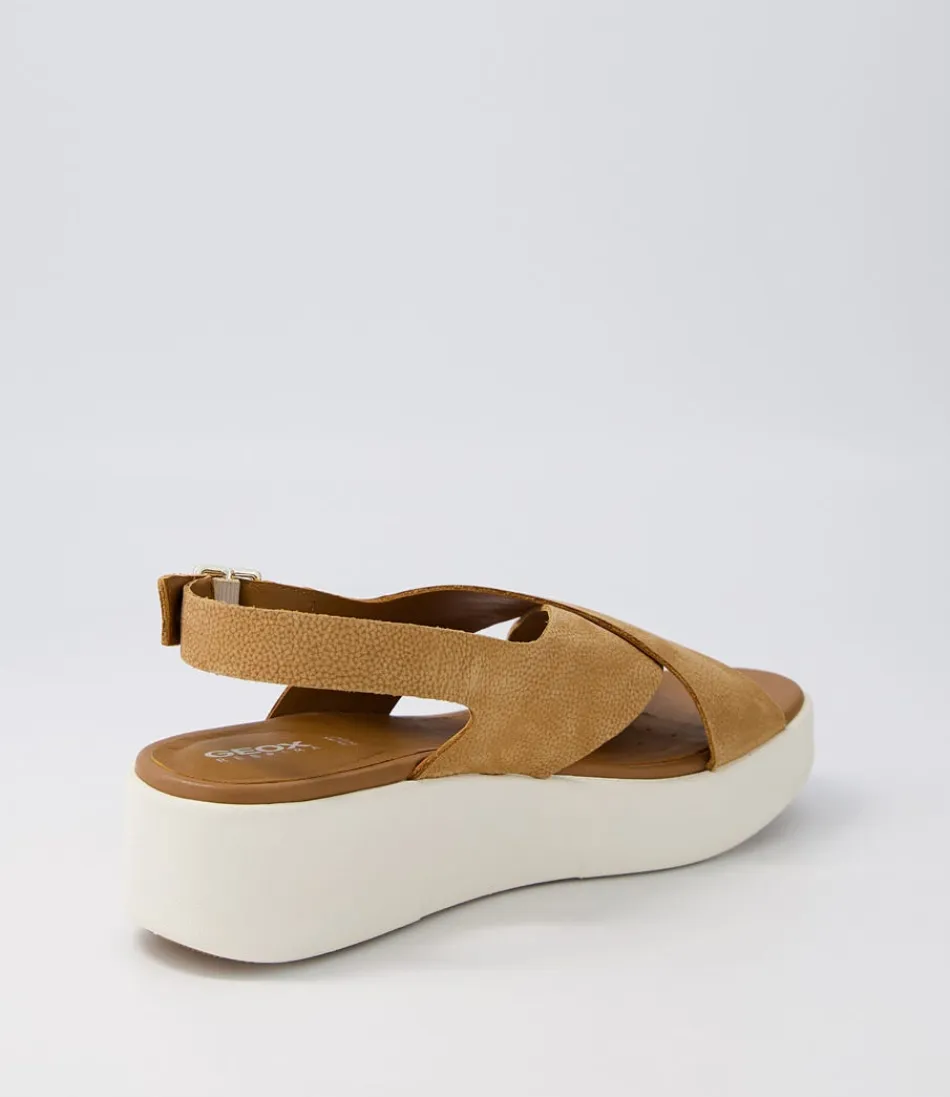 Sandales GEOX Confort Détendu pour Femme - Modèle Laudara B en Cuir Nubuck Cognac
