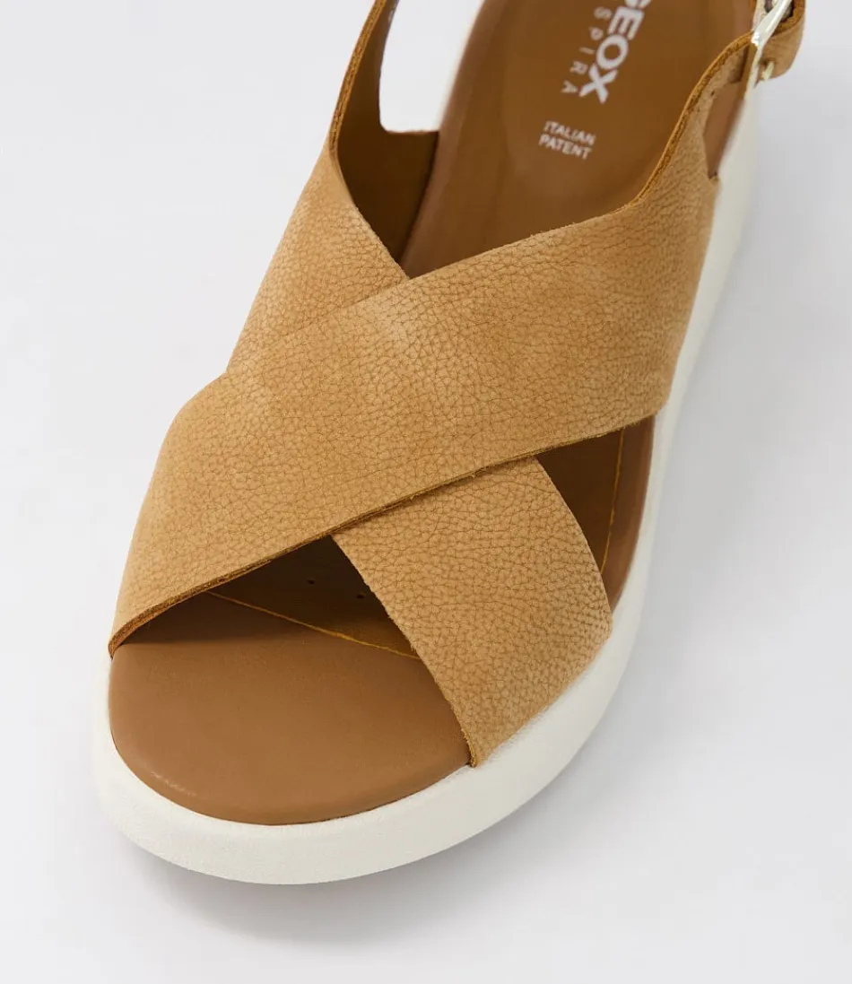 Sandales GEOX Confort Détendu pour Femme - Modèle Laudara B en Cuir Nubuck Cognac