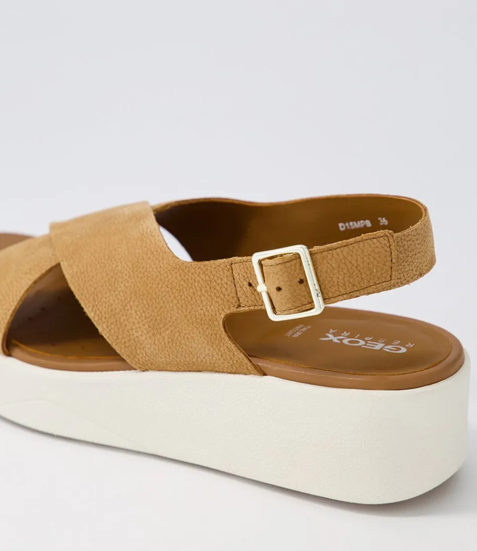 Sandales GEOX Confort Détendu pour Femme - Modèle Laudara B en Cuir Nubuck Cognac