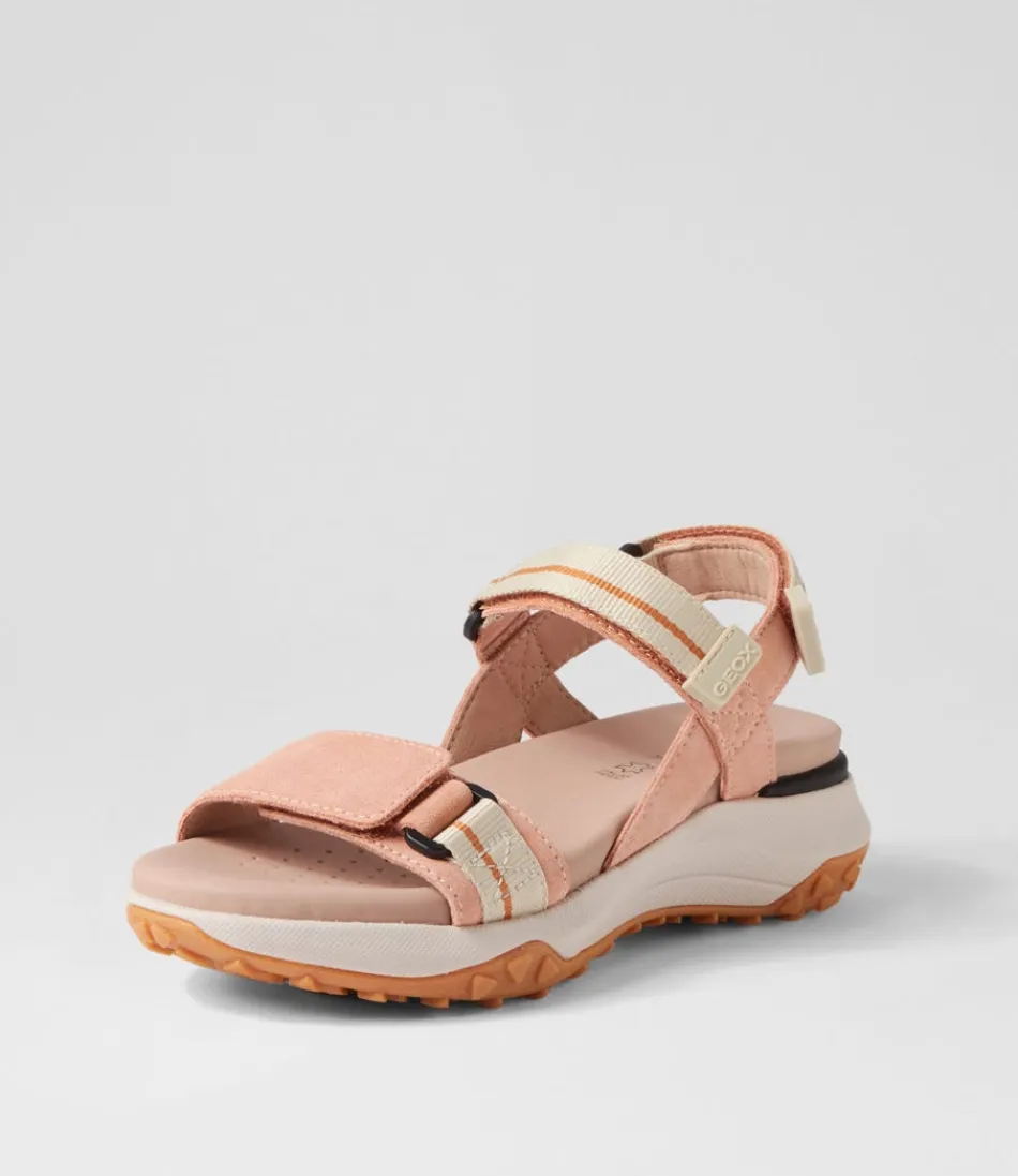 Sandales GEOX Femme Confort Urbain - Daim Beige Pêche, Semelle Grip B Sorapis pour Marche Détendue