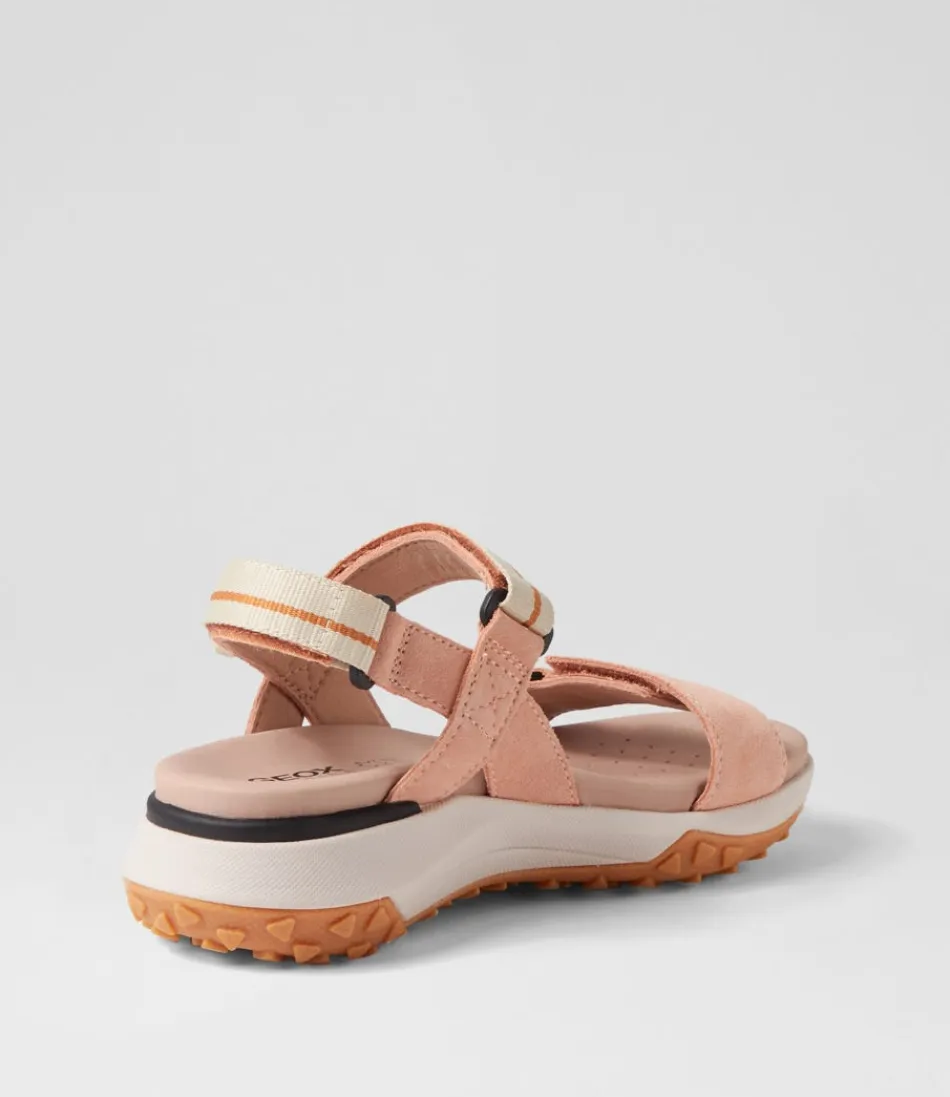 Sandales GEOX Femme Confort Urbain - Daim Beige Pêche, Semelle Grip B Sorapis pour Marche Détendue