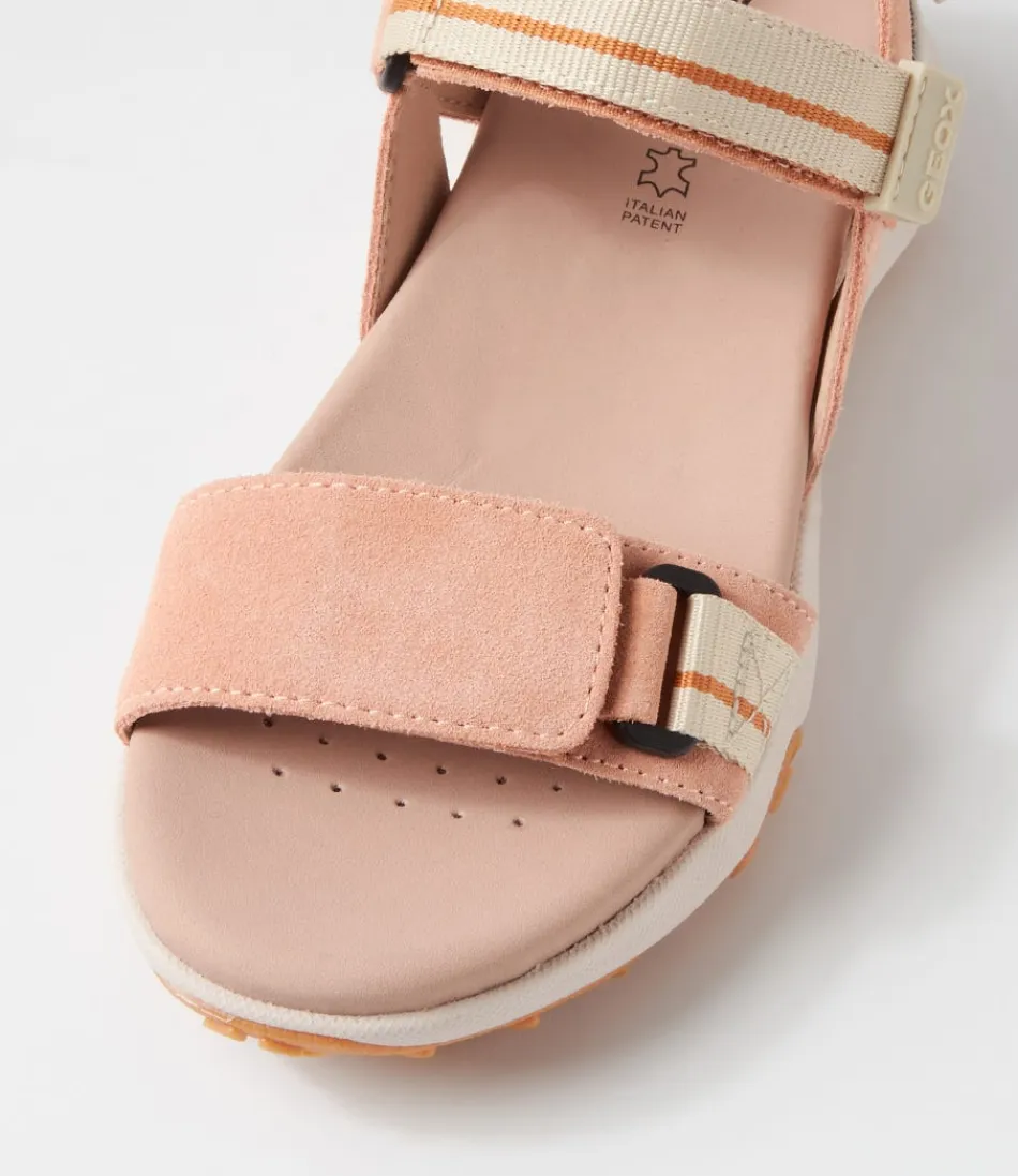 Sandales GEOX Femme Confort Urbain - Daim Beige Pêche, Semelle Grip B Sorapis pour Marche Détendue