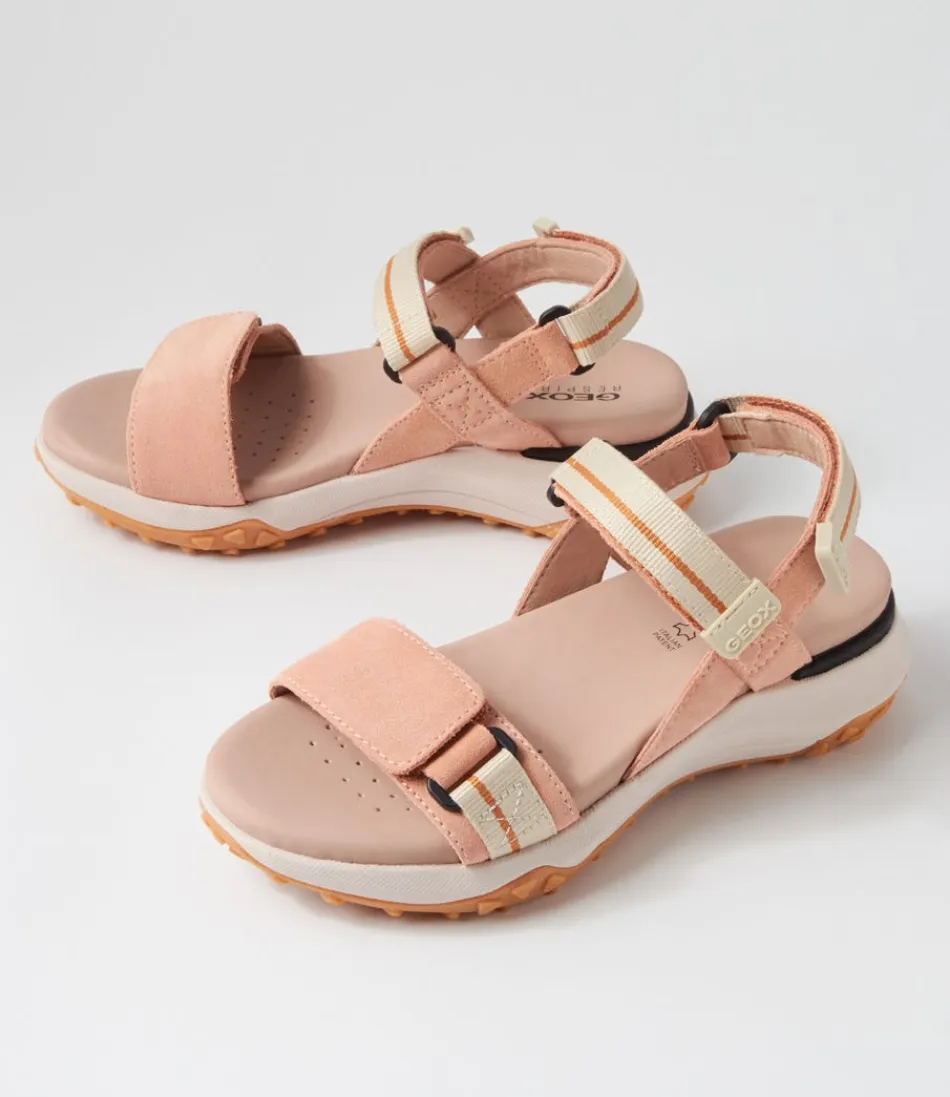 Sandales GEOX Femme Confort Urbain - Daim Beige Pêche, Semelle Grip B Sorapis pour Marche Détendue